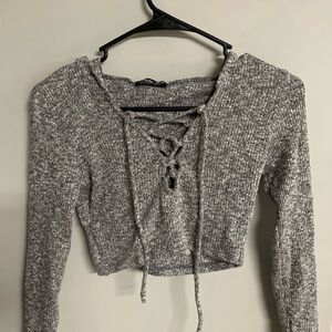 Fashion Nova Gray Cropped Lace-Up Hoodie Excellent Condition Women’s Medium
